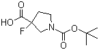 结构式 CAS# 1001754-59-1, 1-(叔丁氧羰基)-3-氟吡咯烷-3-甲酸