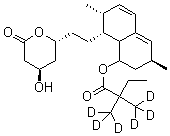 structure of CAS# 1002347-71-8, Simvastatin-d<sub>6</sub>;[(1S,3R,7S,8S,8aR)-8-[2-[(2R,4R)-4-hydroxy-6-oxooxan-2-yl]ethyl]-3,7-dimethyl-1,2,3,7,8,8a-hexahydronaphthalen-1-yl] 2,2-bis(trideuteriomethyl)butanoate