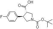 structure of CAS# 1002732-10-6, (3S,4R)-1-(tert-Butoxycarbonyl)-4-(4-fluorophenyl)pyrrolidine-3-carboxylic acid;Boc-(3S,4R)-beta-Pro-4-(4-fluorophenyl)-OH