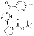 structure of CAS# 1005342-78-8, (2S)-2-[4-(4-Fluorobenzoyl)-2-thiazolyl]-1-pyrrolidinecarboxylic acid 1,1-dimethylethyl ester