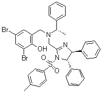 结构式 CAS# 1009582-56-2, 2,4-二溴-6-[[[[(4S,5S)-4,5-二氢-1-[(4-甲基苯基)磺酰基]-4,5-二苯基-1H-咪唑-2-基]甲基][(1S)-1-苯基乙基]氨基]甲基]苯酚
