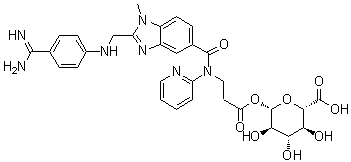 structure of CAS# 1015167-40-4, N-[[2-[[[4-(Aminoiminomethyl)phenyl]amino]methyl]-1-methyl-1H-benzimidazol-5-yl]carbonyl]-N-2-pyridinyl-beta-alanine beta-D-glucopyranuronosyl ester