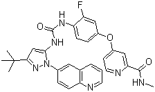 结构式 CAS# 1020172-07-9, DCC-2036; N-[3-叔丁基-1-(喹啉-6-基)-1H-吡唑-5-基]-N'-[2-氟-4-[(2-(甲基氨基甲酰基)吡啶-4-基)氧]苯基]脲