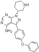 结构式 CAS# 1022150-12-4, (R)-3-(4-苯氧基苯基)-1-(哌啶-3-基)-1H-吡唑并[3,4-d]嘧啶-4-胺
