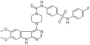 4-(6,7-二甲氧基-9H-嘧啶并[4,5-b]吲哚-4-基)-N-[4-[[(4-氟苯基)氨基]磺酰基]苯基]-1-哌嗪硫代甲酰胺分子结构 (CAS 1023310-86-2)