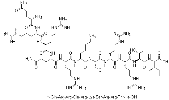 L-Glutaminyl-L-arginyl-L-arginyl-L-glutaminyl-L-arginyl-L-lysyl-L-seryl-L-arginyl-L-arginyl-L-threonyl-L-isoleucine molecular structure (CAS 102579-44-2)
