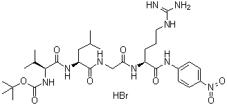 N-叔丁氧羰基-L-缬氨酰基-L-亮氨酰甘氨酰基-N-(4-硝基苯基)-L-精氨酰胺单氢溴酸盐分子结构 (CAS 102601-23-0)