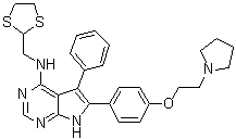 structure of CAS# 1026493-77-5, N-(1,3-Dithiolan-2-ylmethyl)-5-phenyl-6-[4-[2-(1-pyrrolidinyl)ethoxy]phenyl]-7H-pyrrolo[2,3-d]pyrimidin-4-amine