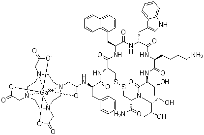 [N-[2-[4,7,10-Tris[(carboxy)methyl]-1,4,7,10-tetraazacyclododec-1-yl]acetyl]-D-phenylalanyl-L-cysteinyl-3-(1-naphthalenyl)-L-alanyl-D-tryptophyl-L-lysyl-L-threonyl-N-[(1R,2R)-2-hydroxy-1-(hydroxymethyl)propyl]-L-cysteinamide cyclic (2→7)-disulfidato]gallium molecular structure (CAS 1027785-95-0)