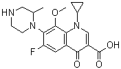 1-Cyclopropyl-6-fluoro-1,4-dihydro-8-methoxy-7-(2-methyl-1-piperazinyl)-4-oxo-3-quinolinecarboxylic acid molecular structure (CAS 1029364-65-5)