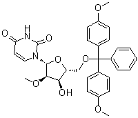 structure of CAS# 103285-22-9, 5'-O-(4,4'-Dimethoxytrityl)-2'-O-methyluridine;1-[(2R,3R,4R,5R)-5-[[bis(4-methoxyphenyl)-phenylmethoxy]methyl]-4-hydroxy-3-methoxyoxolan-2-yl]pyrimidine-2,4-dione