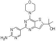 结构式 CAS# 1033735-94-2, 2-(2-氨基-5-嘧啶基)-alpha,alpha-二甲基-4-(4-吗啉基)噻吩并[3,2-d]嘧啶-6-甲醇