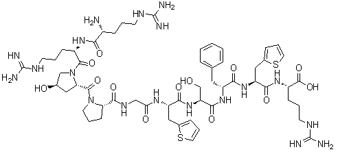 N2-[N-[N-[N-[N-[N-[1-[1-(N2-D-Arginyl-L-arginyl)-trans-4-hydroxy-L-prolyl]-L-prolyl]glycyl]-3-(2-thienyl)-L-alanyl]-L-seryl]-D-phenylalanyl]-3-(2-thienyl)-L-alanyl]-L-arginine molecular structure (CAS 103412-36-8)