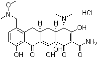 structure of CAS# 1035979-44-2, (4S,4aS,5aR,12aS)-4-(Dimethylamino)-1,4,4a,5,5a,6,11,12a-octahydro-3,10,12,12a-tetrahydroxy-7-[(methoxymethylamino)methyl]-1,11-dioxo-2-naphthacenecarboxamide hydrochloride