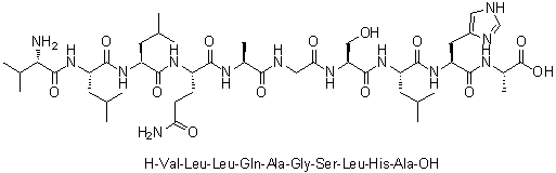 L-Valyl-L-leucyl-L-leucyl-L-glutaminyl-L-alanylglycyl-L-seryl-L-leucyl-L-histidyl-L-alanine molecular structure (CAS 1038400-07-5)