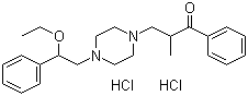 structure of CAS# 10402-53-6, Eprazinone dihydrochloride;1-(2-Benzoylpropyl)-4-(2-ethoxy-2-phenylethyl)piperazine dihydrochloride; 3-[4-(2-Ethoxy-2-phenylethyl)piperazin-1-yl]-2-methyl-1-phenylpropan-1-one dihydrochloride