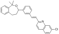 structure of CAS# 1040351-42-5, Montelukast Cyclized Ether impurity;(E)-Montelukast Ether Impurity;7-chloro-2-[(E)-2-[3-(1,1-dimethyl-4,5-dihydro-3H-2-benzoxepin-3-yl)phenyl]ethenyl]quinoline