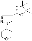 structure of CAS# 1040377-03-4, 1-(Tetrahydropyran-4-yl)-1H-pyrazole-4-boronic acid pinacol ester;1-(Tetrahydropyran-4-yl)-4-(4,4,5,5-tetramethyl-1,3,2-dioxaborolan-2-yl)-1H-pyrazole