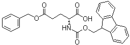 structure of CAS# 104091-11-4, N-[(9H-Fluoren-9-ylmethoxy)carbonyl]-D-glutamic acid 5-(phenylmethyl) ester