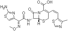 structure of CAS# 104145-95-1, Cefditoren;(6R,7R)-7-[[(2Z)-(2-Amino-4-thiazolyl)(methoxyimino)acetyl]amino]-3-[(1Z)-2-(4-methyl-5-thiazolyl)ethenyl]-8-oxo-5-thia-1-azabicyclo[4.2.0]oct-2-ene-2-carboxylic acid