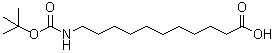 structure of CAS# 10436-25-6, 11-(tert-Butoxycarbonylamino)undecanoic acid;Boc-11-aminoundecanoic acid; N-(tert-Butoxycarbonyl)-11-aminoundecanoic acid; N-(tert-Butyloxycarbonyl)-11-aminoundecanoic acid