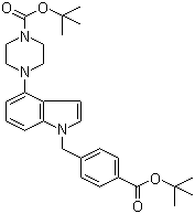4-[1-[[4-[(tert-Butoxy)carbonyl]phenyl]methyl]-1H-indol-4-yl]-1-piperazinecarboxylic acid tert-butyl ester molecular structure (CAS 1044764-11-5)