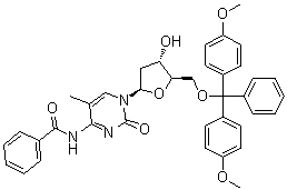 structure of CAS# 104579-03-5, N-Benzoyl-5'-O-[bis(4-methoxyphenyl)phenylmethyl]-2'-deoxy-5-methylcytidine;WO03106645 PAGE: 62 claimed DNA; 77: PN: US20040005707 PAGE: 17 claimed DNA