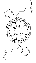 structure of CAS# 1048679-01-1, 3',3''-Diphenyl-3'H,3''H-dicyclopropa[1,9:52,60][5,6]fullerene-C60-Ih-3',3''-dibutanoic acid 3',3''-dimethyl ester