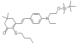 2-(Butylthio)-3-[(1E)-2-[4-[[2-[[(1,1-dimethylethyl)dimethylsilyl]oxy]ethyl]ethylamino]phenyl]ethenyl]-5,5-dimethyl-2-cyclohexen-1-one molecular structure (CAS 1048688-74-9)