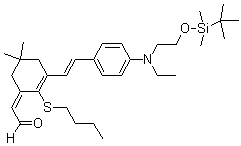 (2E)-2-[2-(Butylthio)-3-[(1E)-2-[4-[[2-[[(1,1-dimethylethyl)dimethylsilyl]oxy]ethyl]ethylamino]phenyl]ethenyl]-5,5-dimethyl-2-cyclohexen-1-ylidene]-acetaldehyde molecular structure (CAS 1048688-77-2)