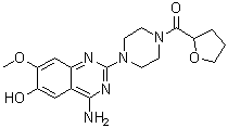 structure of CAS# 105356-89-6, 1-(4-Amino-6-hydroxy-7-methoxy-2-quinazolinyl)-4-[(tetrahydro-2-furanyl)carbonyl]piperazine