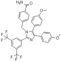 4-[[2-[3,5-Bis(trifluoromethyl)phenyl]-4,5-bis(4-methoxyphenyl)-1H-imidazol-1-yl]methyl]benzamide molecular structure (CAS 1054543-47-3)
