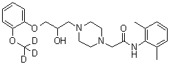 N-(2,6-Dimethylphenyl)-4-[2-hydroxy-3-[2-(methoxy-d<sub>3</sub>)phenoxy]propyl]-1-piperazineacetamide molecular structure (CAS 1054624-77-9)