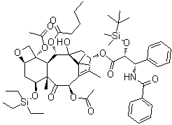 7-O-(Triethylsilyl)-2'-O-tert-butyl(dimethyl)silyl 2-Debenzoyl Paclitaxel 2-Pentanoate molecular structure (CAS 1055033-93-6)
