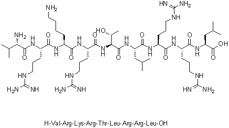 L-缬氨酰-L-精氨酰-L-赖氨酰-L-精氨酰-L-苏氨酰-L-亮氨酰-L-精氨酰-L-精氨酰-L-亮氨酸分子结构 (CAS 105802-82-2)