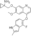 1-[[[4-[(4-Fluoro-2-methyl-1H-indol-5-yl)oxy]-6-methoxy-7-quinolinyl]oxy]methyl]cyclopropanamine molecular structure (CAS 1058156-90-3)