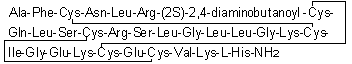 L-Alanyl-L-phenylalanyl-L-cysteinyl-L-asparaginyl-L-leucyl-L-arginyl-(2S)-2,4-diaminobutanoyl-L-cysteinyl-L-glutaminyl-L-leucyl-L-seryl-L-cysteinyl-L-arginyl-L-seryl-L-leucylglycyl-L-leucyl-L-leucylglycyl-L-lysyl-L-cysteinyl-L-isoleucylglycyl-L-alpha-aspartyl-L-lysyl-L-cysteinyl-L-alpha-glutamyl-L-cysteinyl-L-valyl-L-lysyl-L-histidinamide cyclic (3→21),(8→26),(12→28)-tris(disulfide) molecular structure (CAS 1061556-49-7)