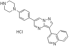 structure of CAS# 1062368-62-0, 4-[6-[4-(1-Piperazinyl)phenyl]pyrazolo[1,5-a]pyrimidin-3-yl]quinoline hydrochloride (1:1);DM 3189