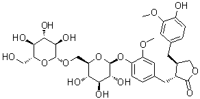 (3R-trans)-3-[[4-[(6-O-beta-D-Glucopyranosyl-beta-D-glucopyranosyl)oxy]-3-methoxyphenyl]methyl]dihydro-4-[(4-hydroxy-3-methoxyphenyl)methyl]-2(3H)-furanone molecular structure (CAS 106647-14-7)