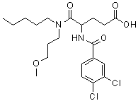 structure of CAS# 107097-80-3, Loxiglumide;4-[(3,4-Dichlorobenzoyl)amino]-5-[(3-methoxypropyl)pentylamino]-5-oxopentanoic acid; CR 1505