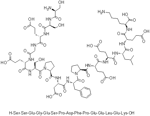 L-丝氨酰-L-丝氨酰-L-alpha-谷氨酰甘氨酰-L-alpha-谷氨酰-L-丝氨酰-L-脯氨酰-L-alpha-天冬氨酰-L-苯丙氨酰-L-脯氨酰-L-alpha-谷氨酰-L-alpha-谷氨酰-L-亮氨酰-L-alpha-谷氨酰-L-赖氨酸分子结构 (CAS 107902-86-3)