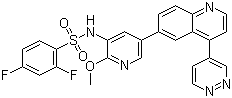 结构式 CAS# 1086062-66-9, GSK 2126458; 2,4-二氟-N-[2-甲氧基-5-[4-(4-哒嗪基)-6-喹啉基]-3-吡啶基]苯磺酰胺