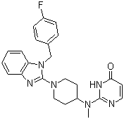structure of CAS# 108612-45-9, Mizolastine;2-[[1-[1-[(4-Fluorophenyl)methyl]benzoimidazol-2-yl]-4-piperidyl]-methyl-amino]-3H-pyrimidin-4-one