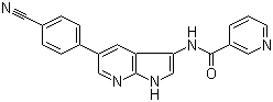 structure of CAS# 1093222-27-5, N-[5-(4-Cyanophenyl)-1H-pyrrolo[2,3-b]pyridin-3-yl]-3-pyridinecarboxamide