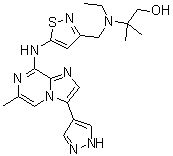 2-[Ethyl[[5-[[6-methyl-3-(1H-pyrazol-4-yl)imidazo[1,2-a]pyrazin-8-yl]amino]-3-isothiazolyl]methyl]amino]-2-methyl-1-propanol molecular structure (CAS 1094069-99-4)