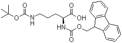 structure of CAS# 109425-55-0, Nalpha-Fmoc-Ndelta-Boc-L-ornithine;(2S)-2-(9H-Fluoren-9-ylmethoxycarbonylamino)-5-[(2-methylpropan-2-yl)oxycarbonylamino]pentanoic acid; Fmoc-Orn(Boc)-OH