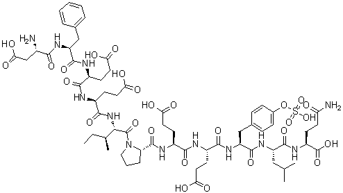 L-alpha-Aspartyl-L-phenylalanyl-L-alpha-glutamyl-L-alpha-glutamyl-L-isoleucyl-L-prolyl-L-alpha-glutamyl-L-alpha-glutamyl-O-sulfo-L-tyrosyl-L-leucyl-L-glutamine molecular structure (CAS 109528-50-9)
