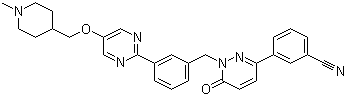 structure of CAS# 1100598-32-0, EMD-1214063;3-[1,6-Dihydro-1-[[3-[5-[(1-methyl-4-piperidinyl)methoxy]-2-pyrimidinyl]phenyl]methyl]-6-oxo-3-pyridazinyl]benzonitrile