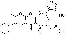 结构式 CAS# 110221-44-8, 盐酸替莫普利; 替莫普利盐酸盐; [(2S,6R)-6-[[(S)-1-(乙氧羰基)-3-苯基丙基]氨基]-5-氧代-2-(2-噻吩基)-1,4-硫氮杂卓-4-基]乙酸盐酸盐