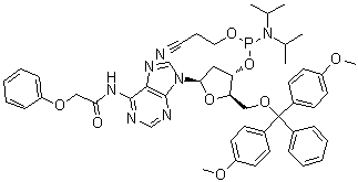 5'-O-[Bis(4-methoxyphenyl)phenylmethyl]-2'-deoxy-N-(phenoxyacetyl)-adenosine 3'-[2-cyanoethyl bis(1-methylethyl)phosphoramidite] molecular structure (CAS 110543-74-3)